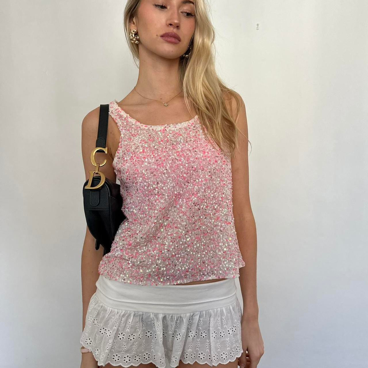 Vintage pink sequin cami top