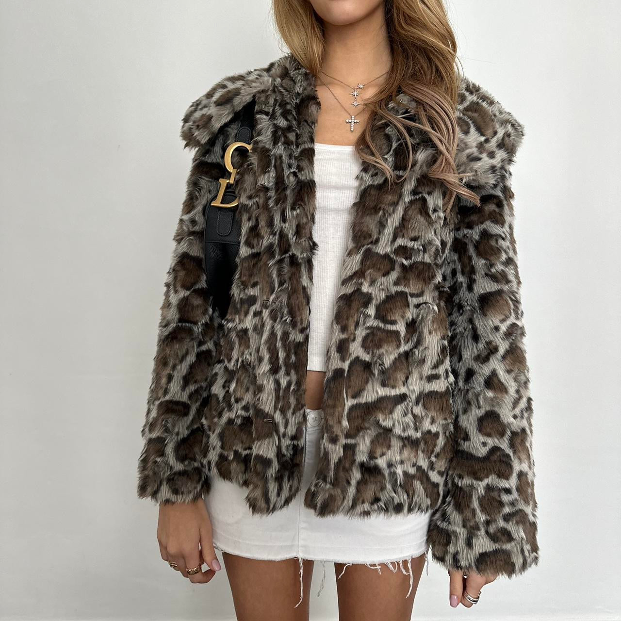 Vintage 2000’s brown & grey faux fur jacket