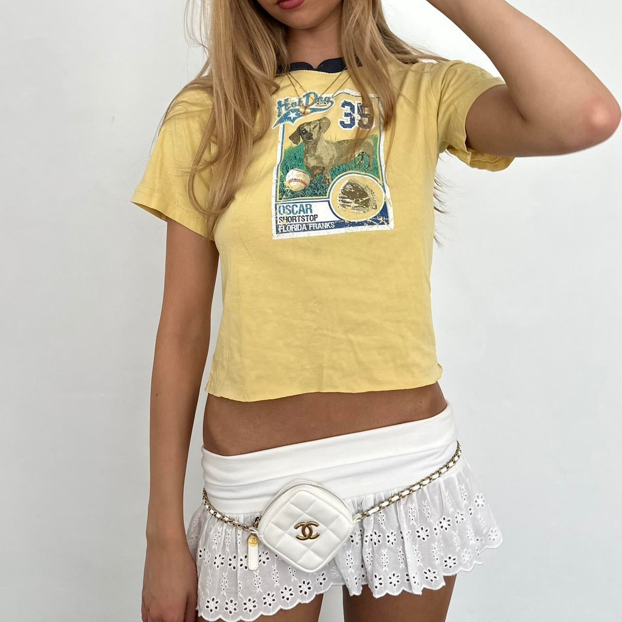 Vintage yellow baseball dog baby tee