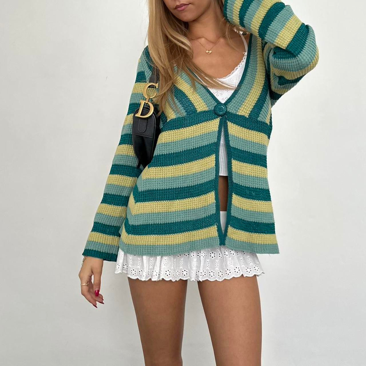 Vintage 90’s green open front button cardigan