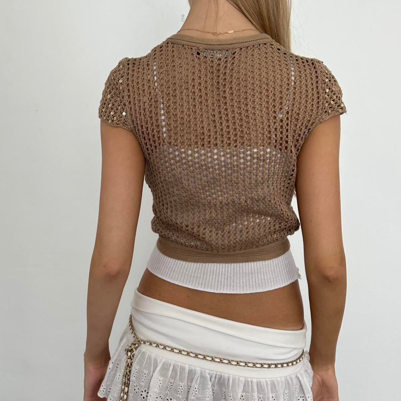 Vintage light brown sequin delicate layering top