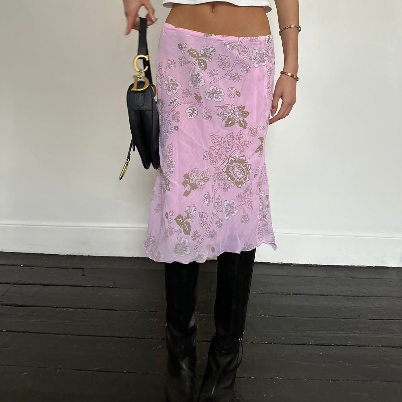 Vintage 90’s pink floral midi skirt