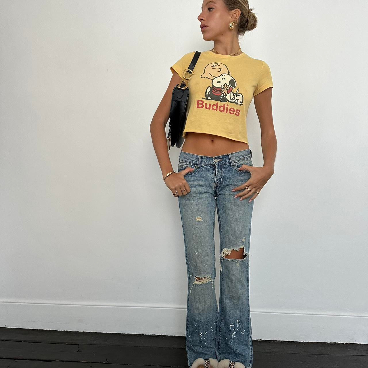 Vintage yellow snoopy graphic pink baby tee