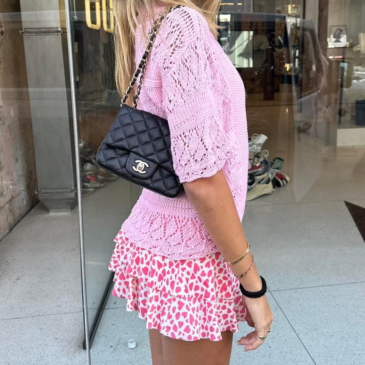 Vintage pink crochet layering cardigan top