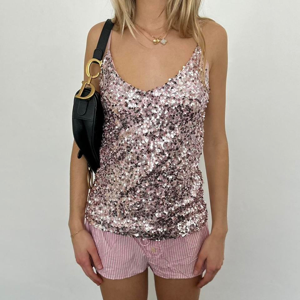 Vintage pink sequin tank top