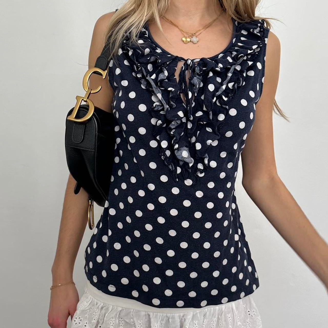 Vintage 2000s navy polka dot top
