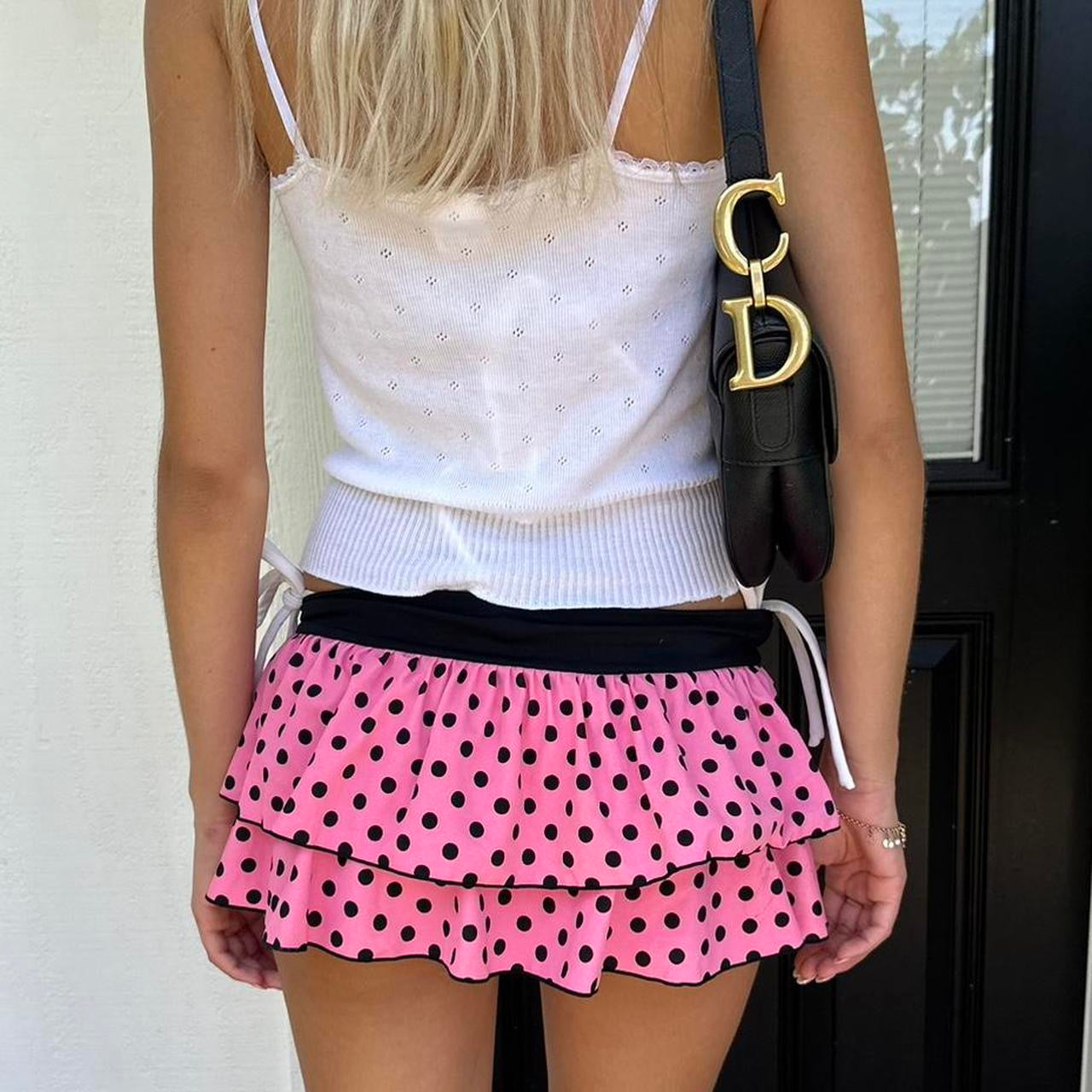 Vintage 90’s pink and black polka dots mini skirt