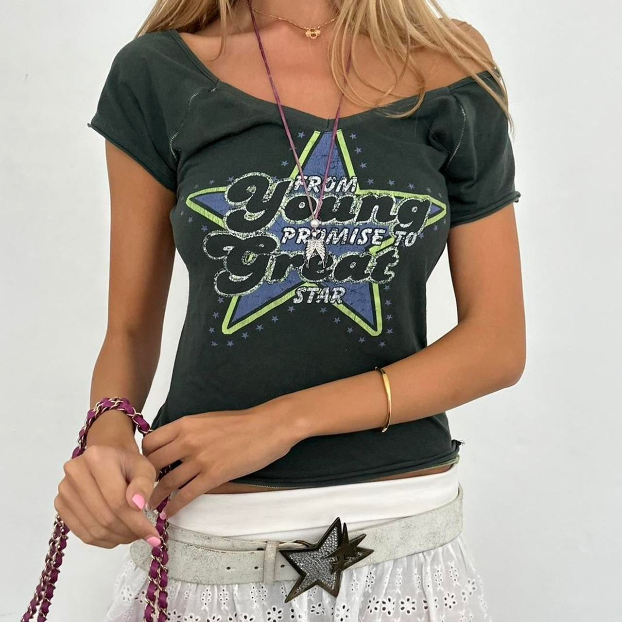 Vintage Green star baby tee