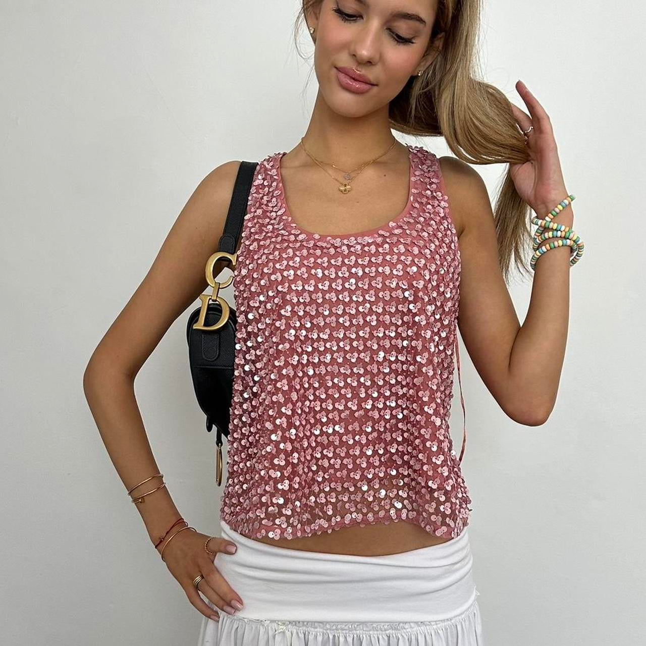Vintage 2000s pink sequin cami top