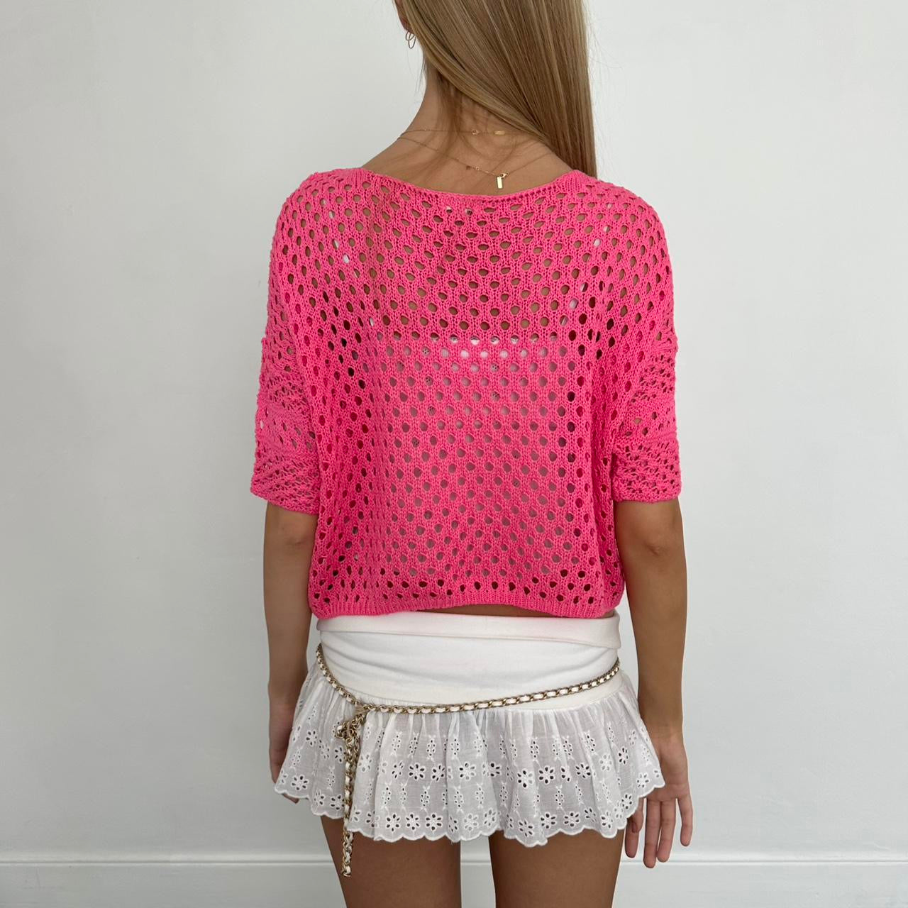 Vintage pink crochet delicate layering top
