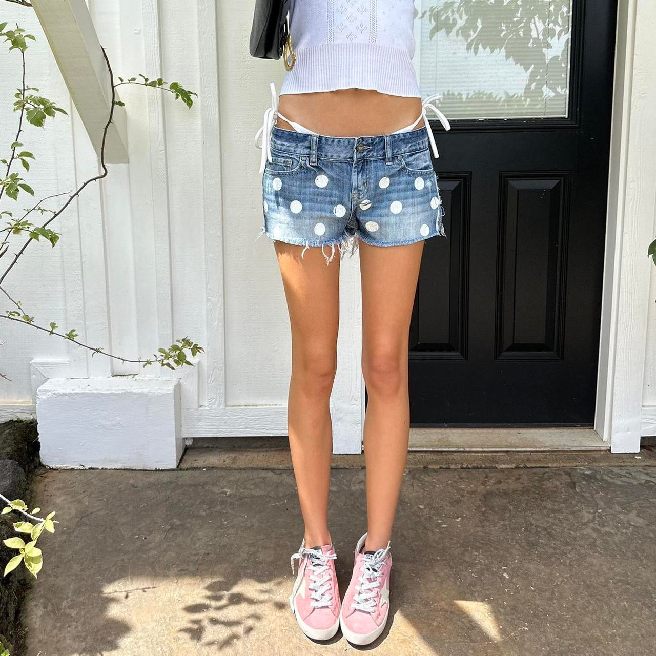 Vintage Victoria’s Secret 2000’s Pink polka dot denim shorts
