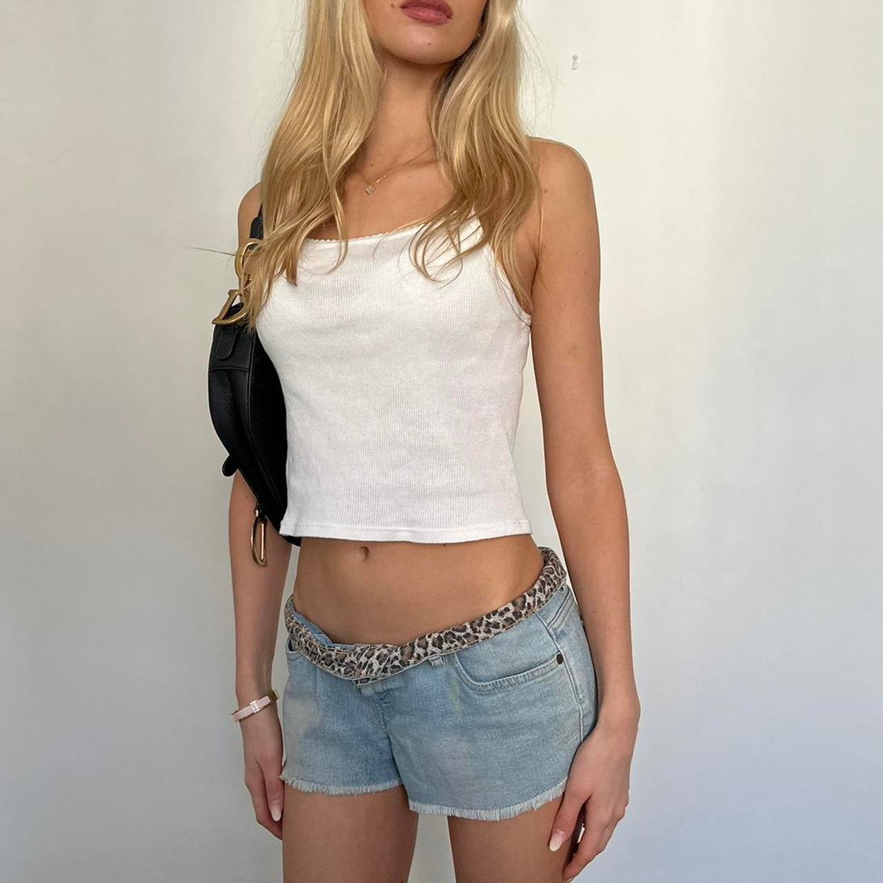 Vintage 2000’s leopard print blue denim shorts