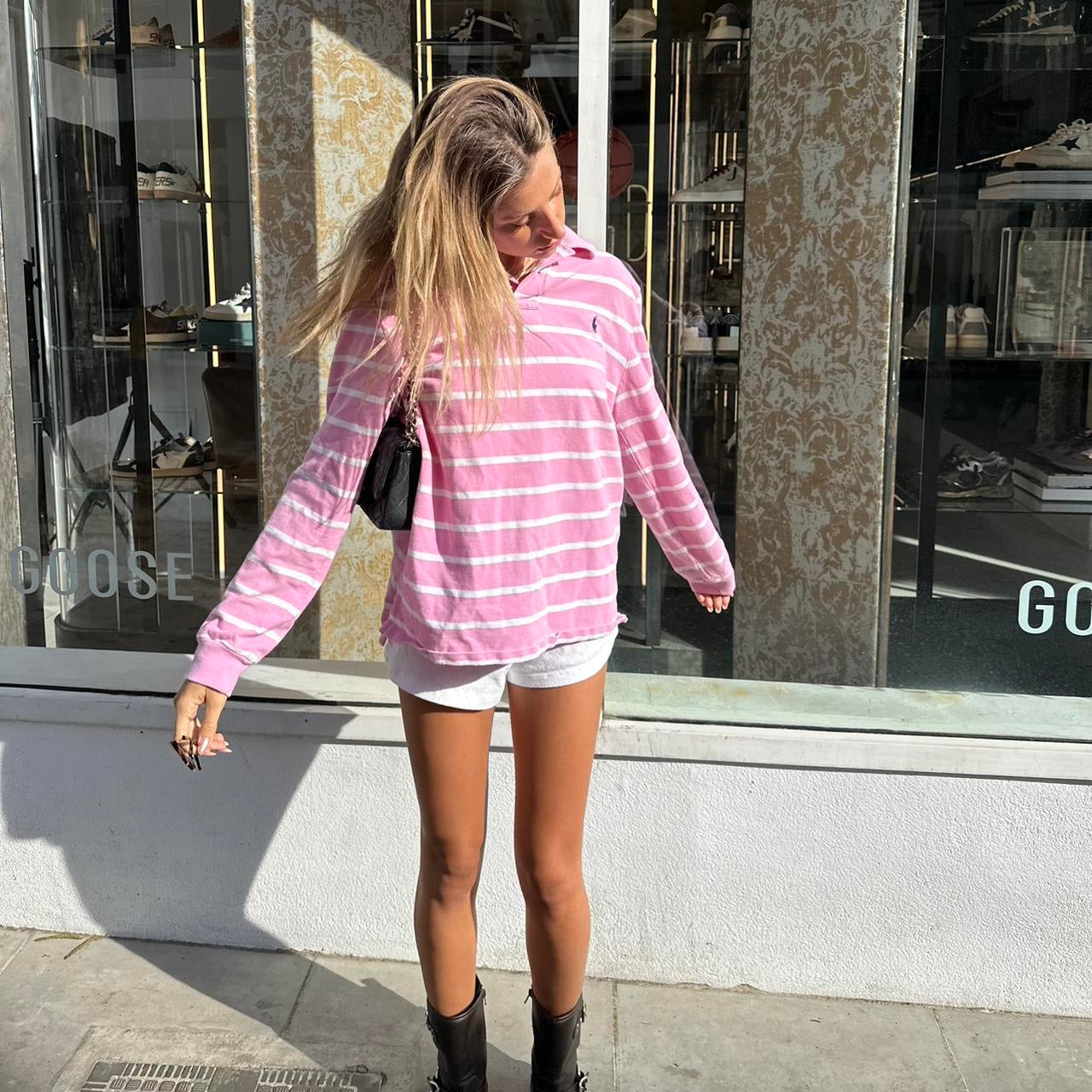Vintage Ralph Lauren pink and white long sleeve polo top