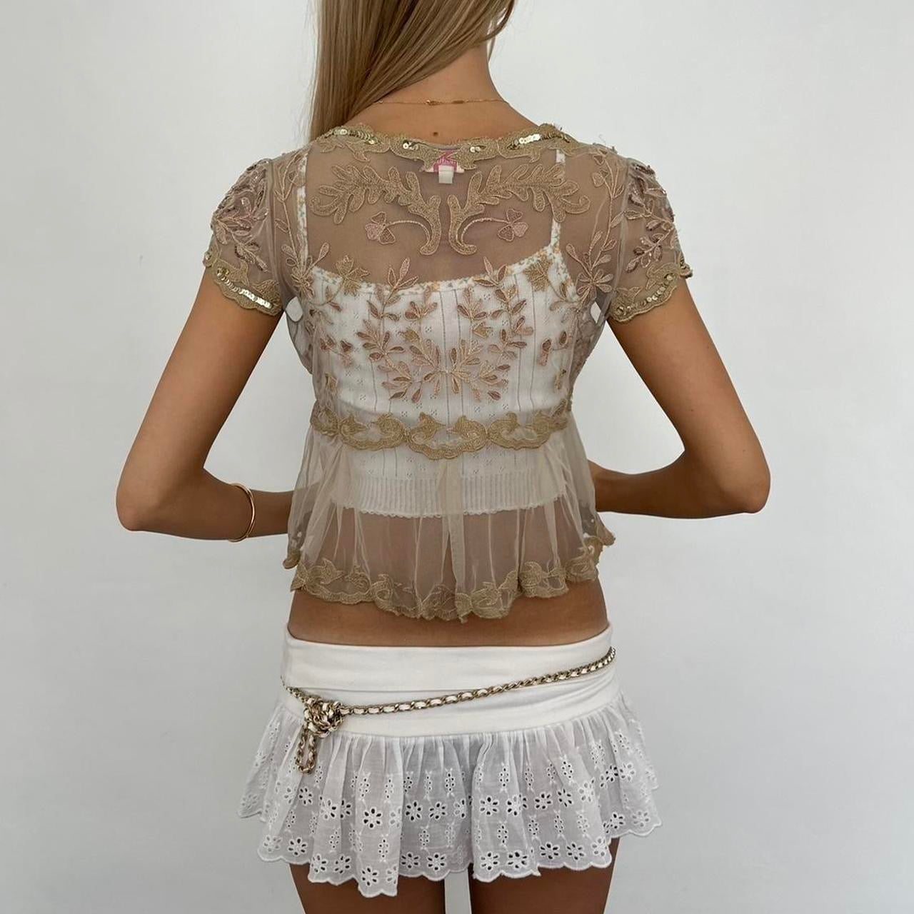 Vintage 90’s lace embroidered sequin tie up cardigan top
