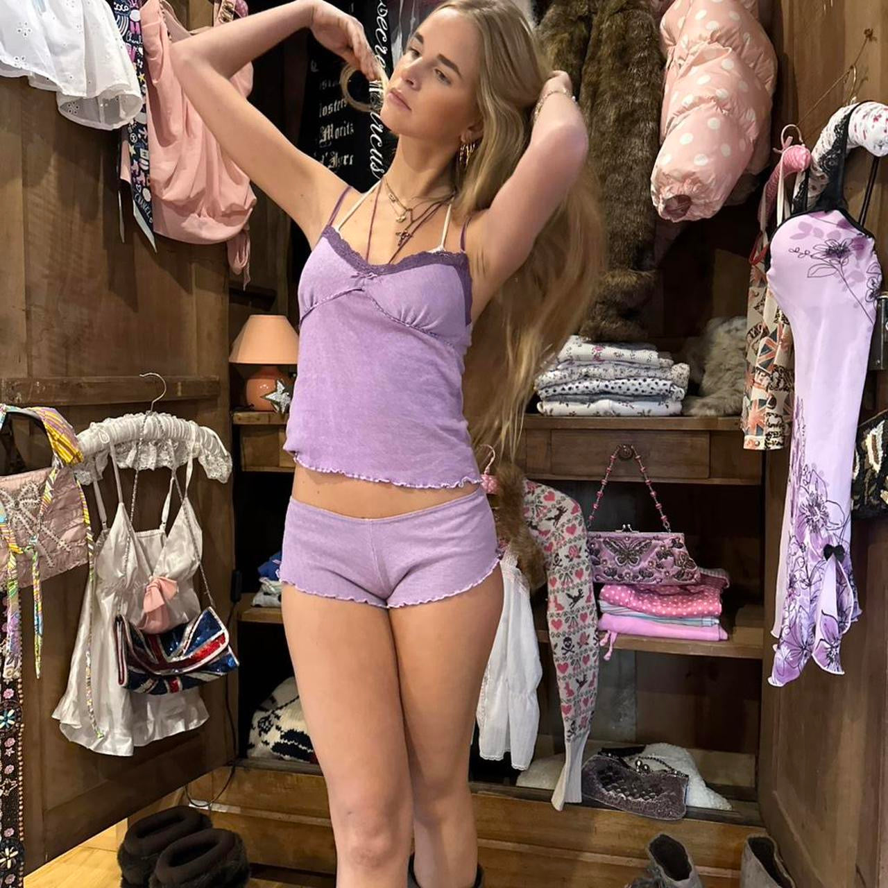 Vintage 90’s purple shorts and cami top