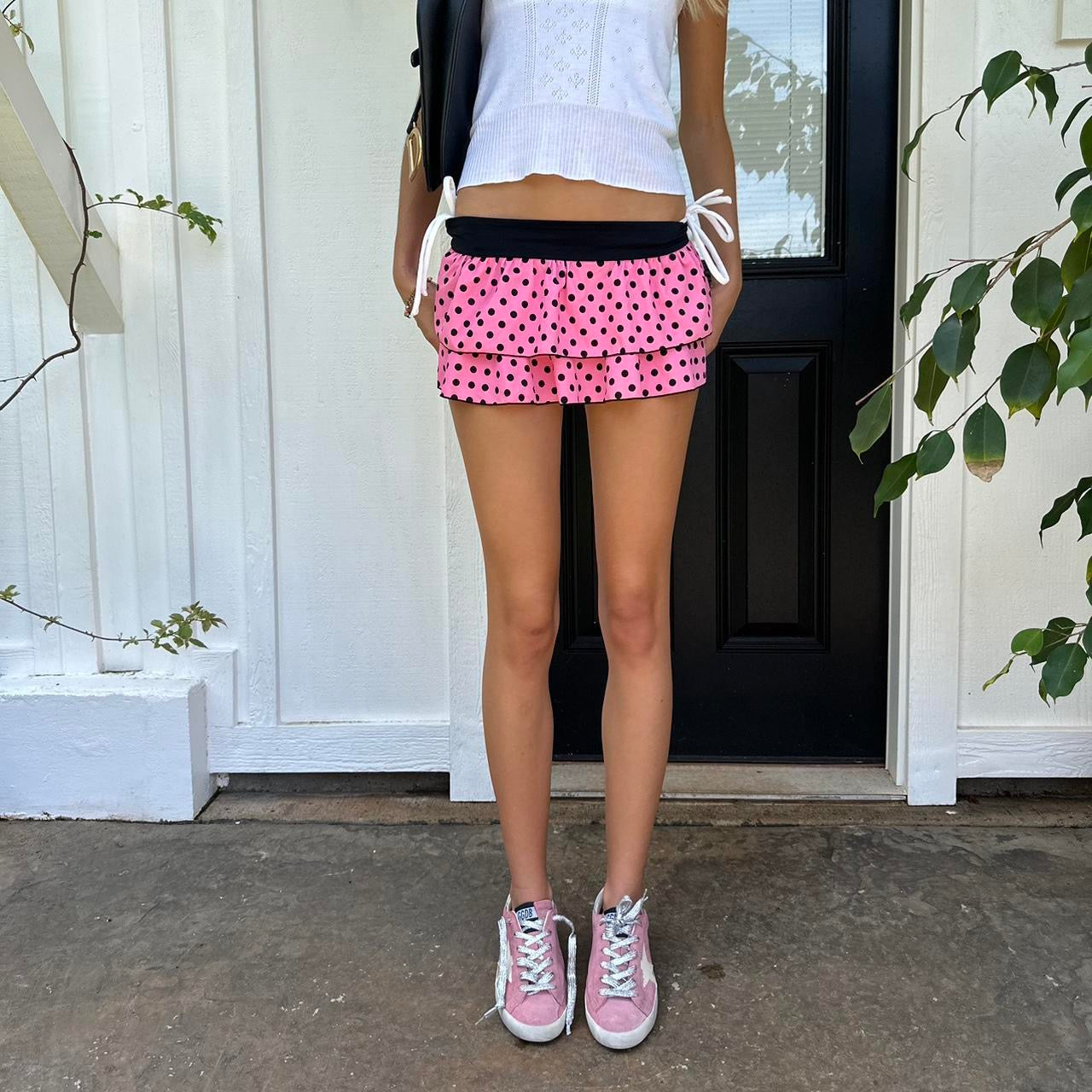 Vintage 90’s pink and black polka dots mini skirt