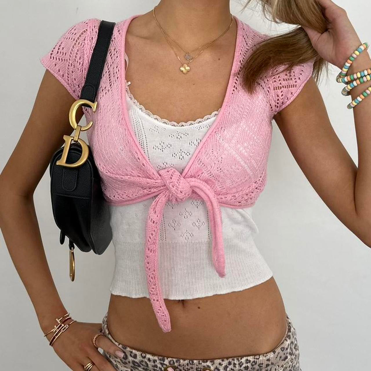 Vintage pink tie up layering top