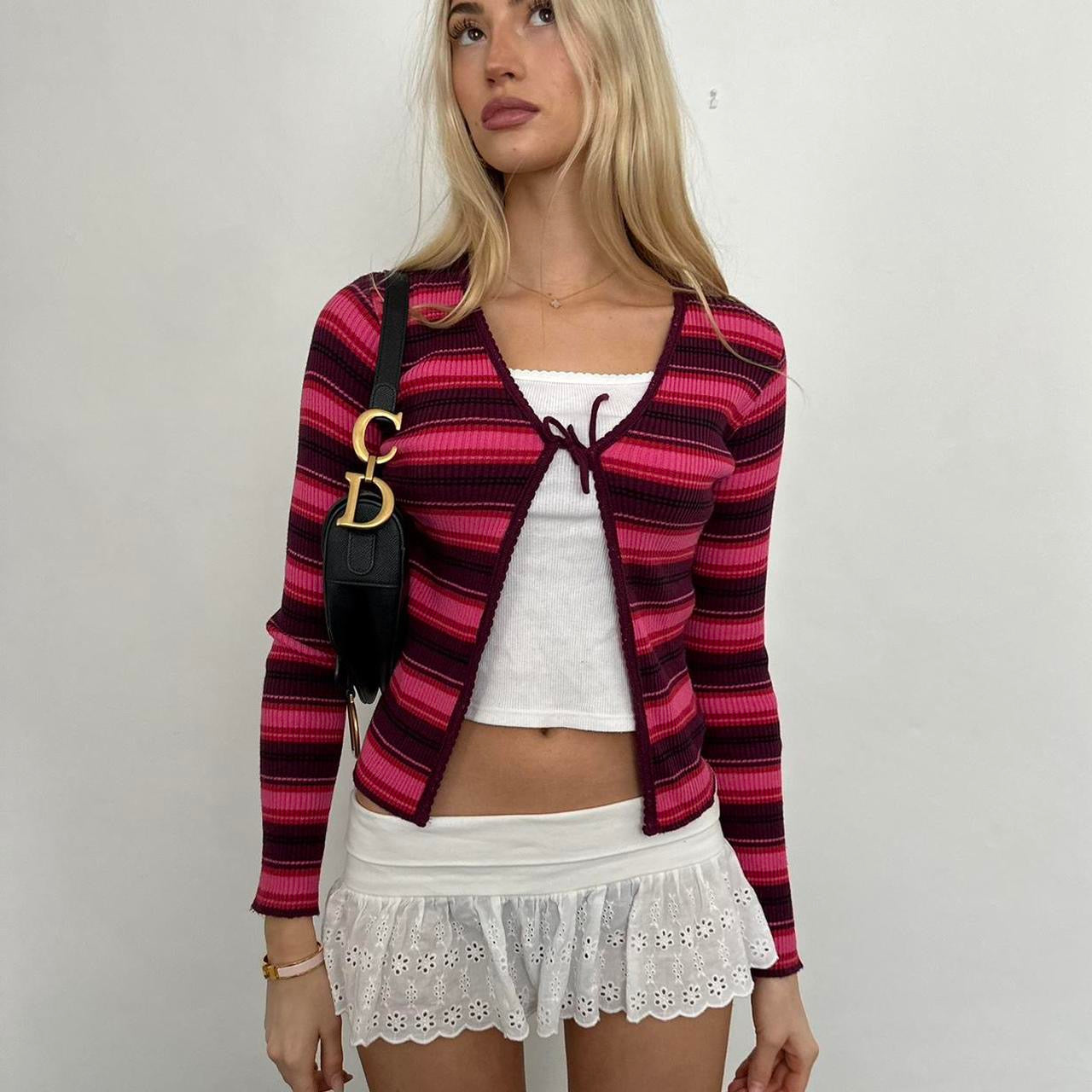 Vintage 90’s pink striped tie up long sleeve top