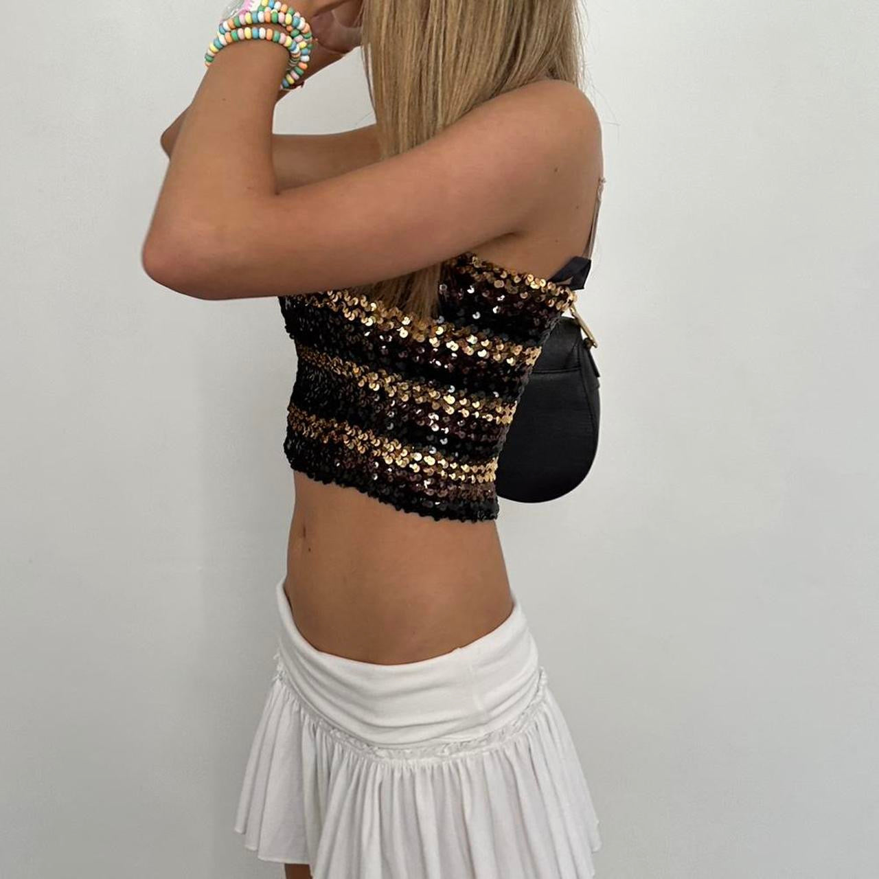 Vintage black & gold sequin strapless top