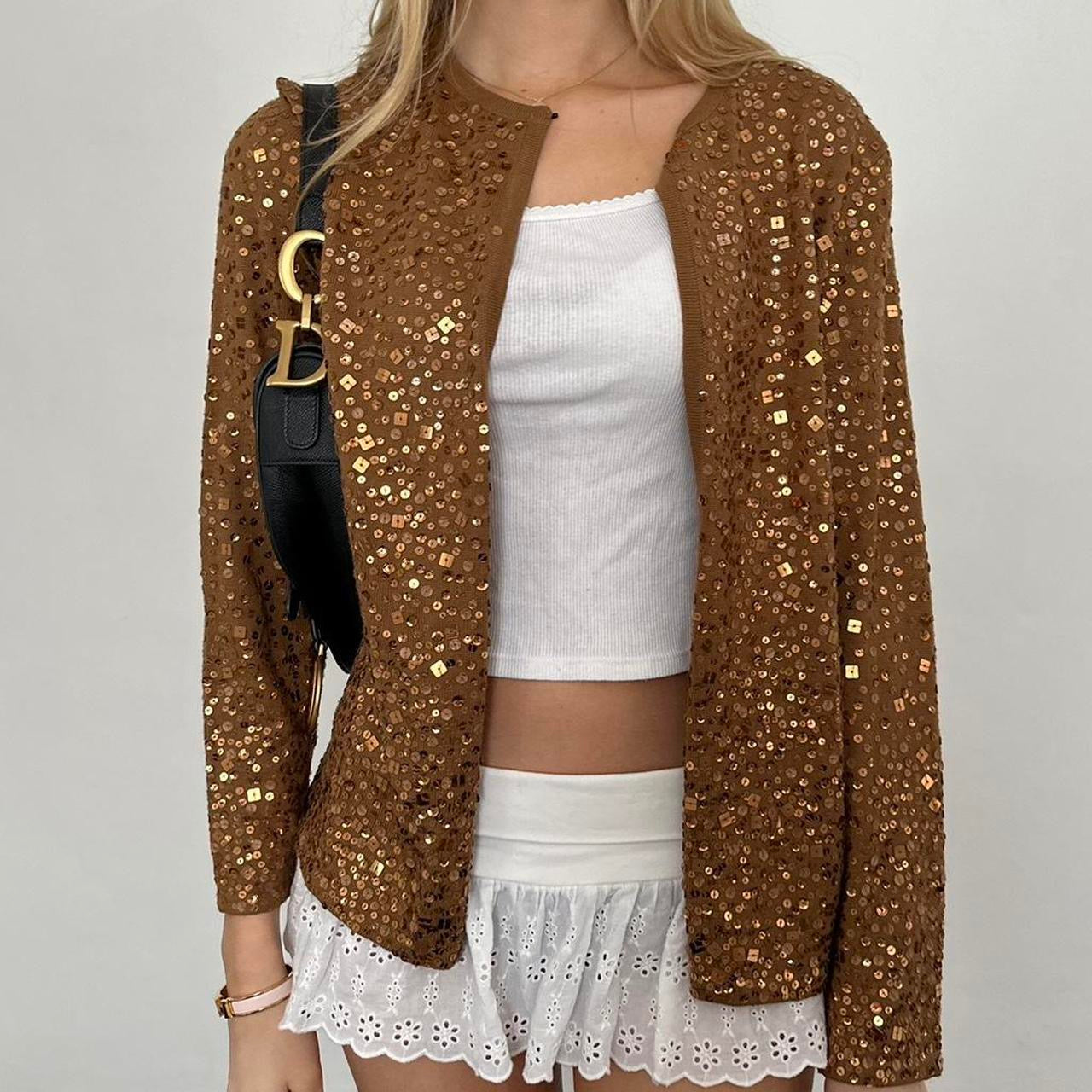 Vintage brown pink sequin cardigan