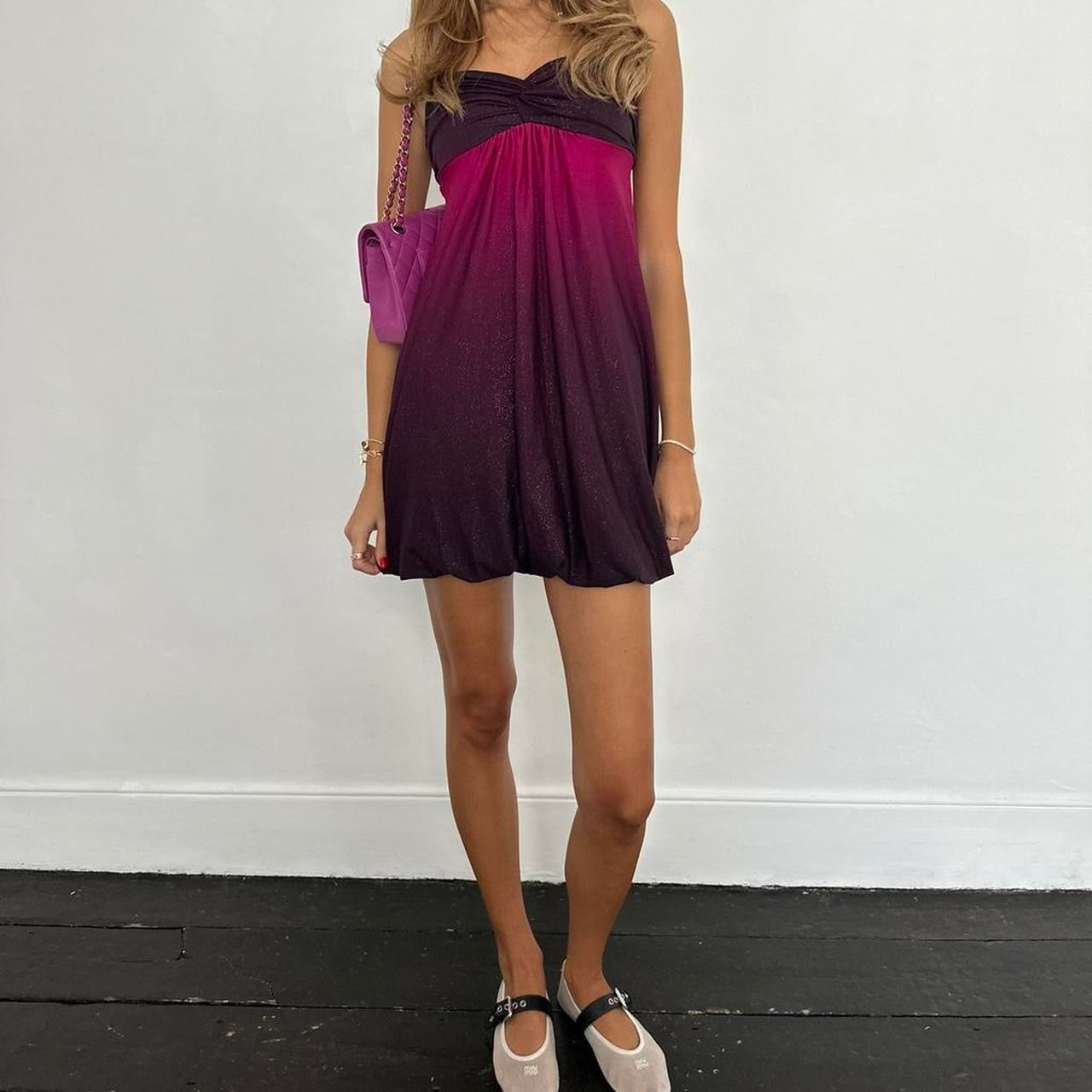 Vintage 00s strapless dark pink ombré mini dress