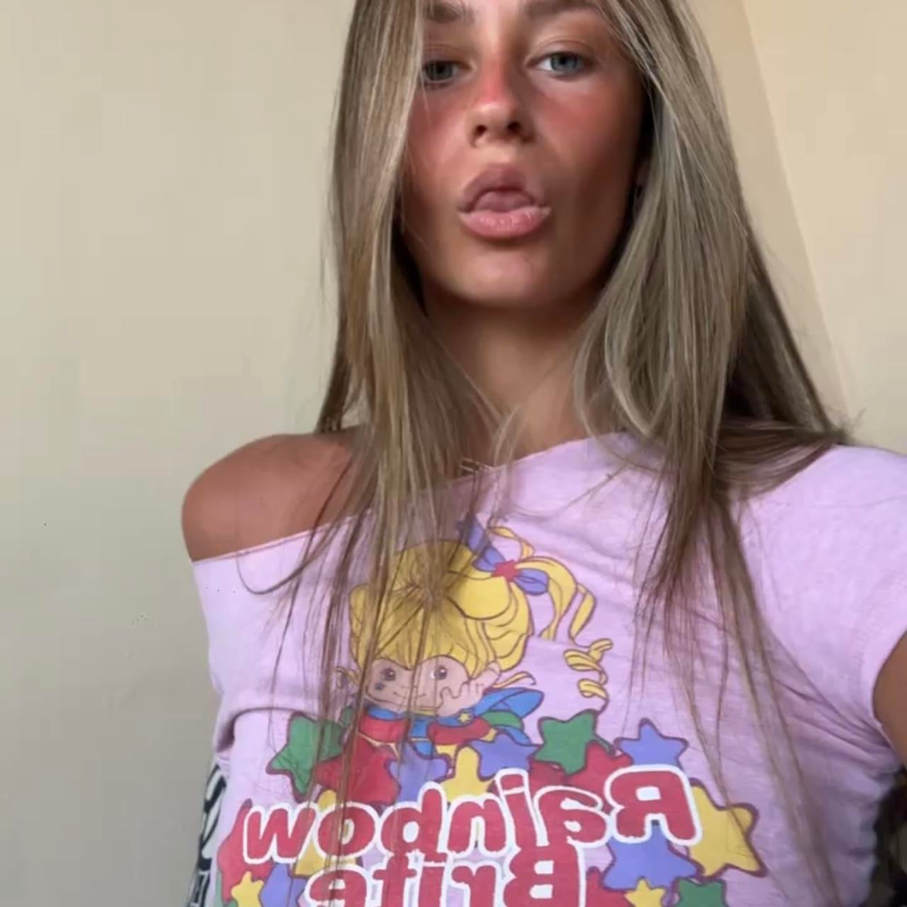 Vintage pink off shoulder graphic top
