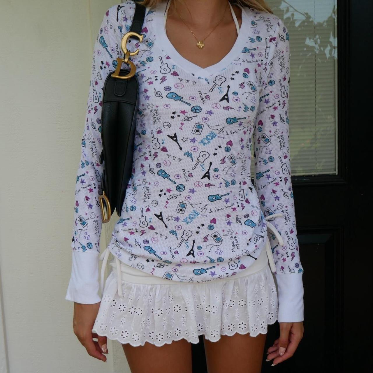 Vintage American doodle design long sleeve top