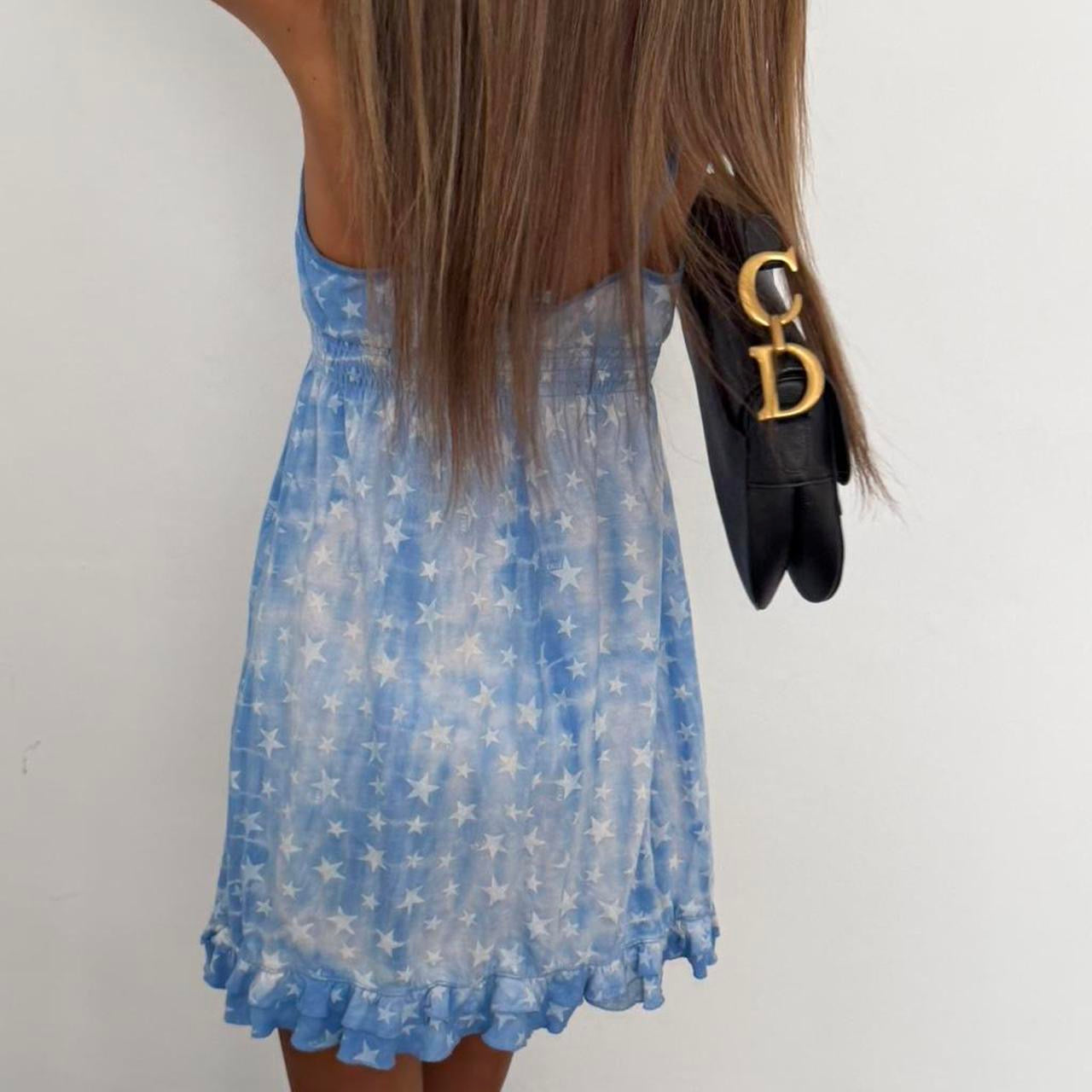 Vintage 00s rare Victoria’s Secret stars blue babydoll mini dress