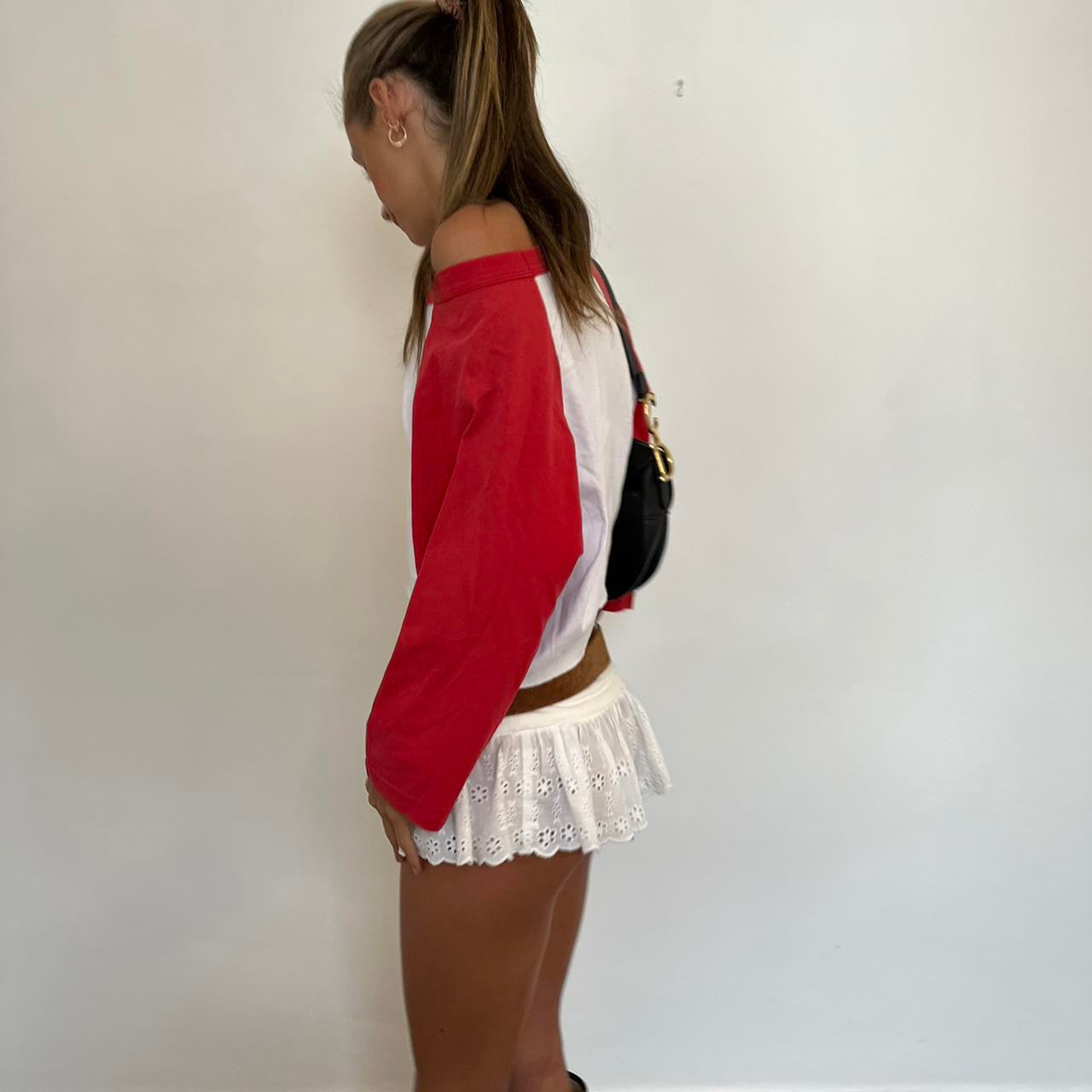 Vintage white & red raglan long sleeves top