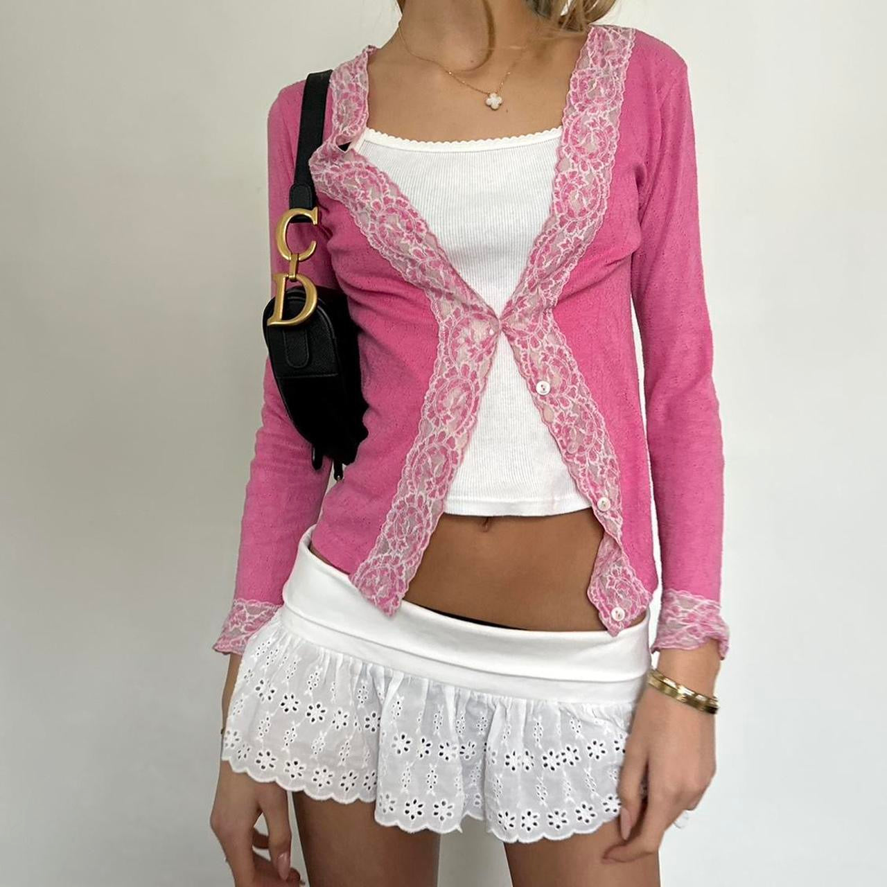 Vintage 90’s pink lace trim cardigan top