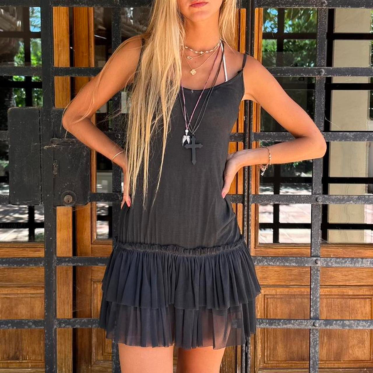 Vintage 90’s boho black ruffle mini dress
