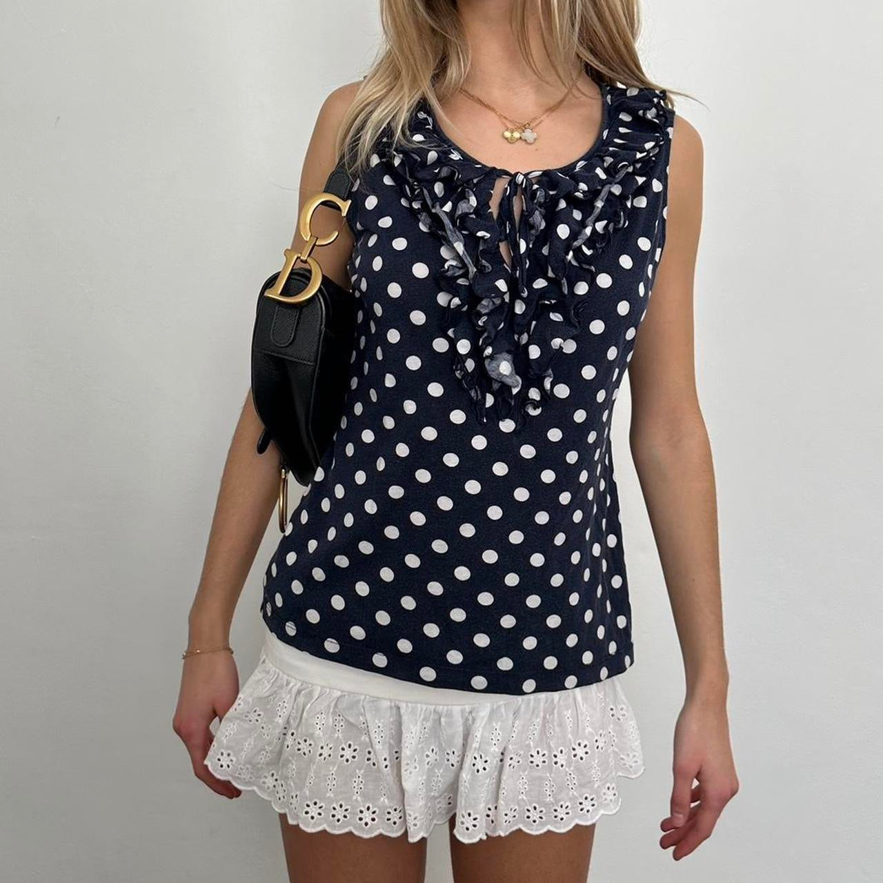 Vintage 2000s navy polka dot top