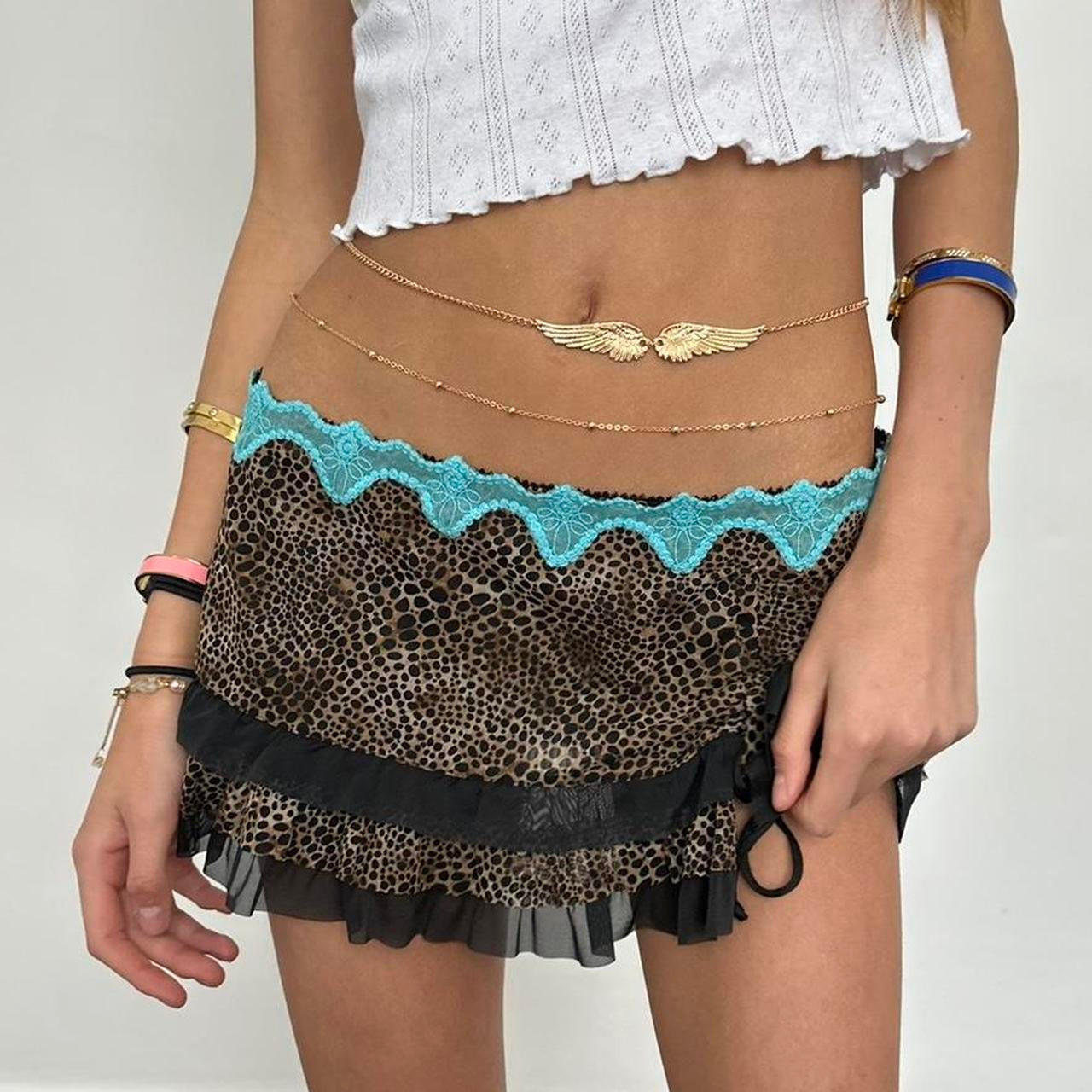 Vintage early 2000s leopard print mini skirt blue 🩵