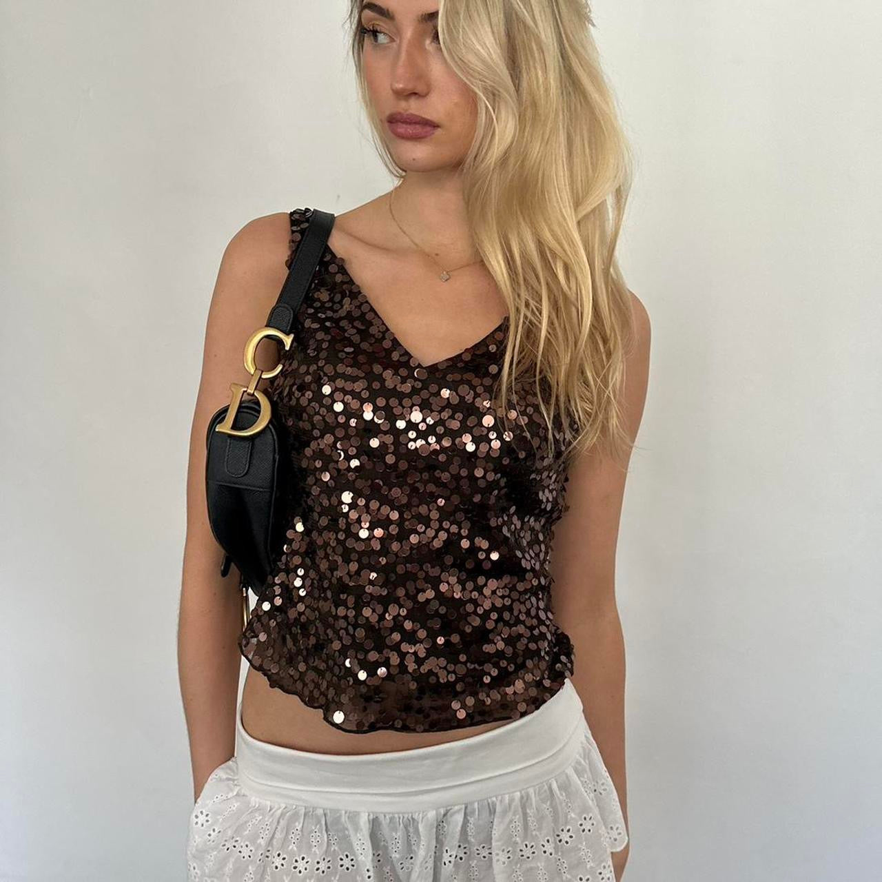 Vintage brown sequin cami top