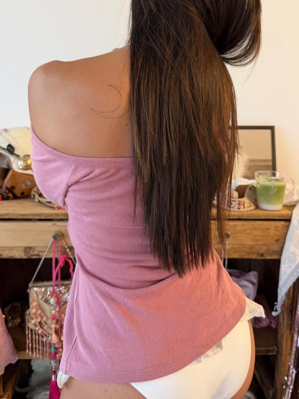 Vintage 90’s pink long sleeve cardigan off shoulder top