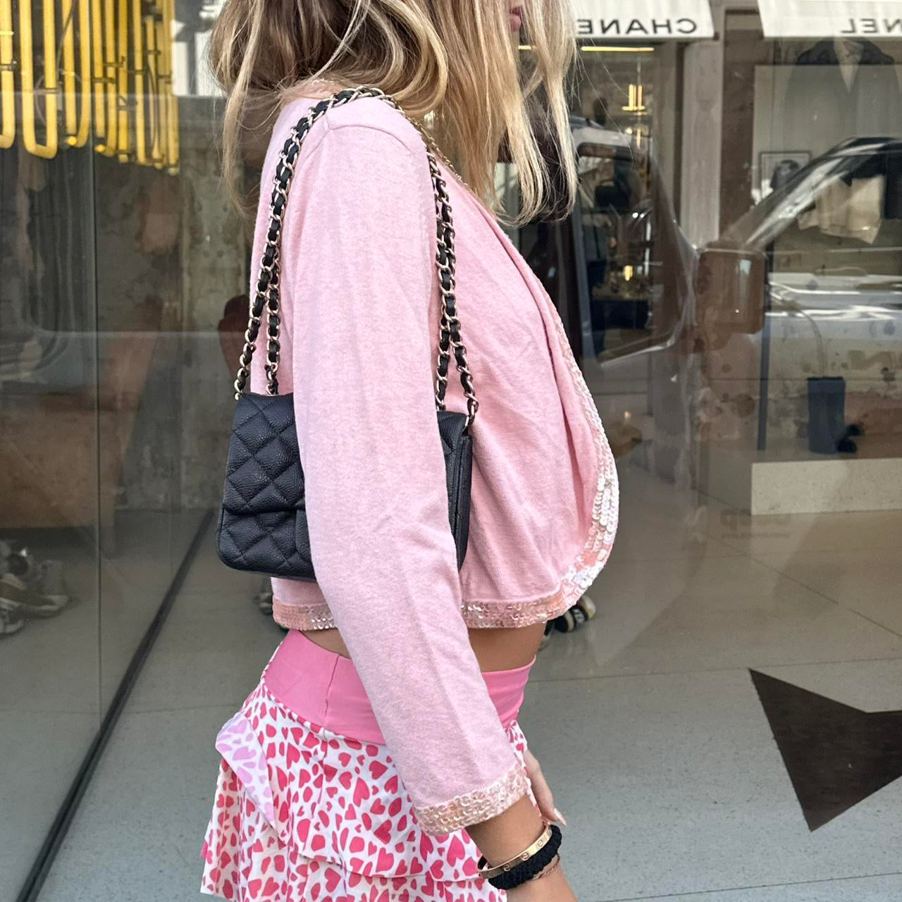 Vintage pink sequin layering cardigan top