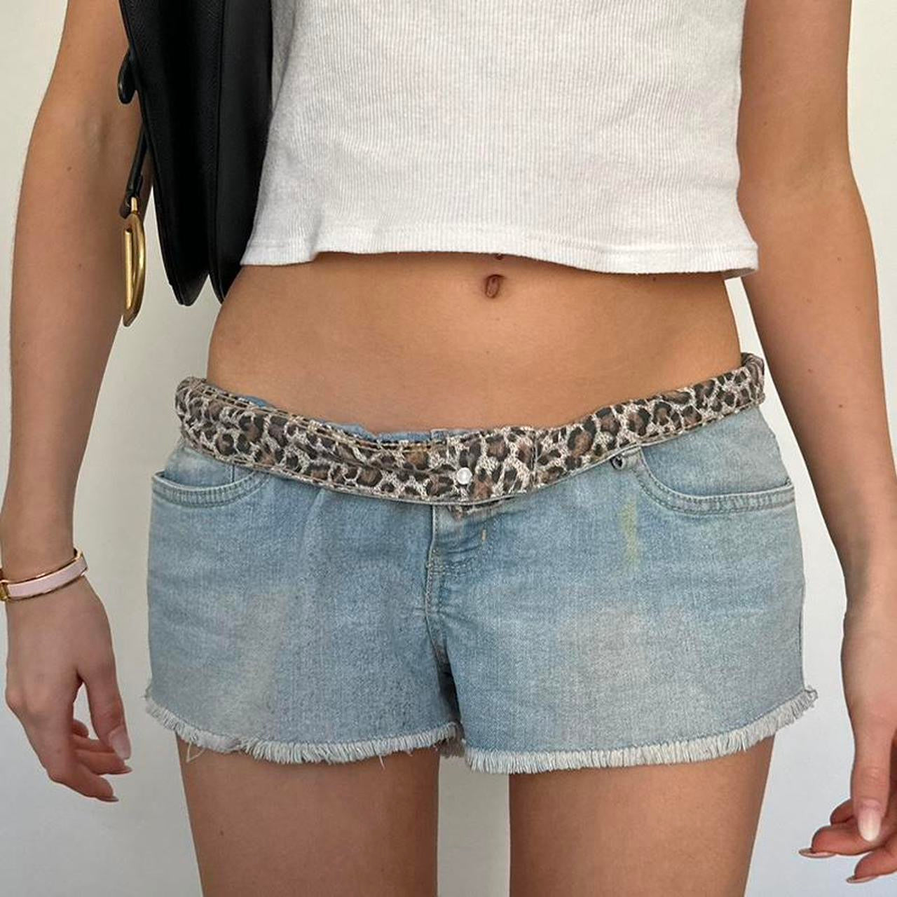 Vintage 2000’s leopard print blue denim shorts