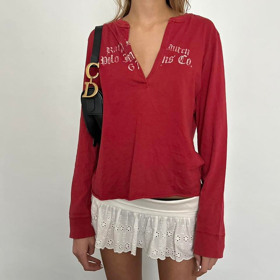 Vintage Ralph Lauren dark red script long sleeve  top