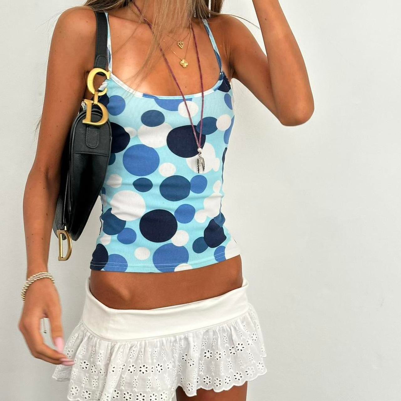 Vintage 2000’s blue polka dot cami top