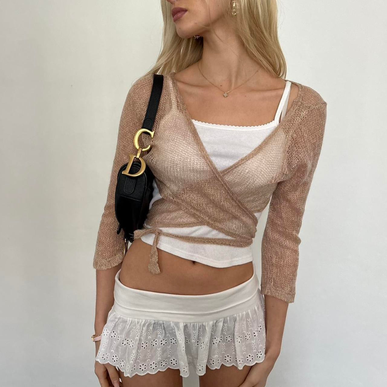 Vintage gold knit wrap cardigan top