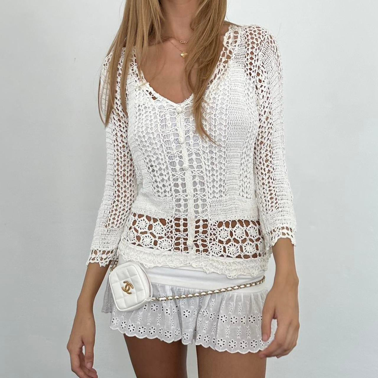 Vintage white crochet delicate layering top