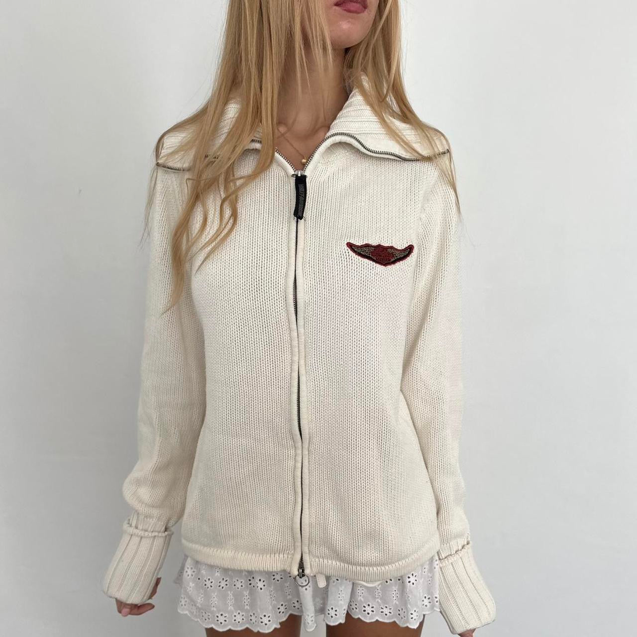 Vintage 90ās Harley Davidson white graphic zip up knit