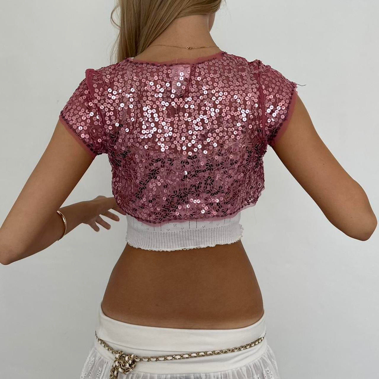 Vintage 90’s pink sequin cardigan layering top