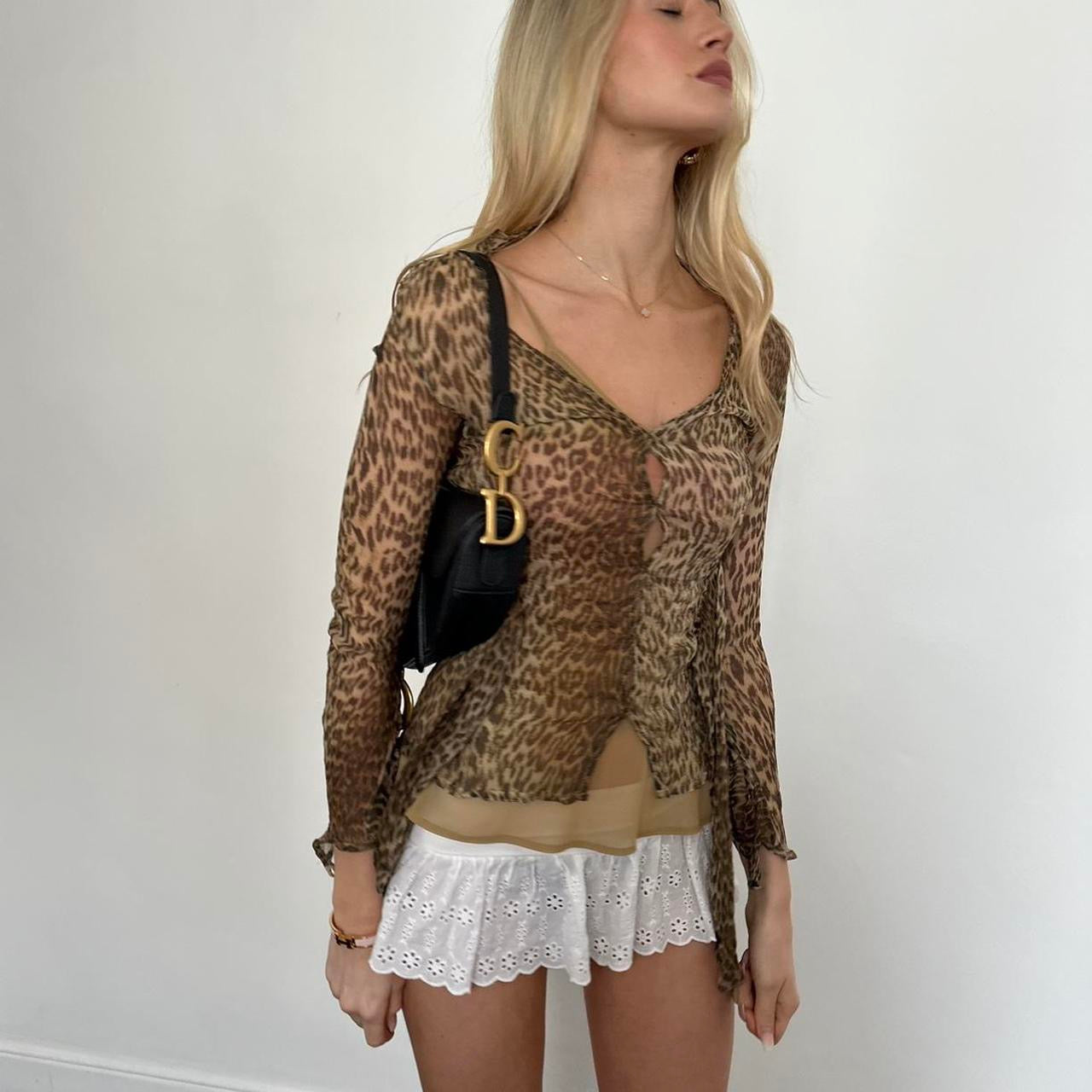 Vintage 2000s mesh leopard long sleeve top