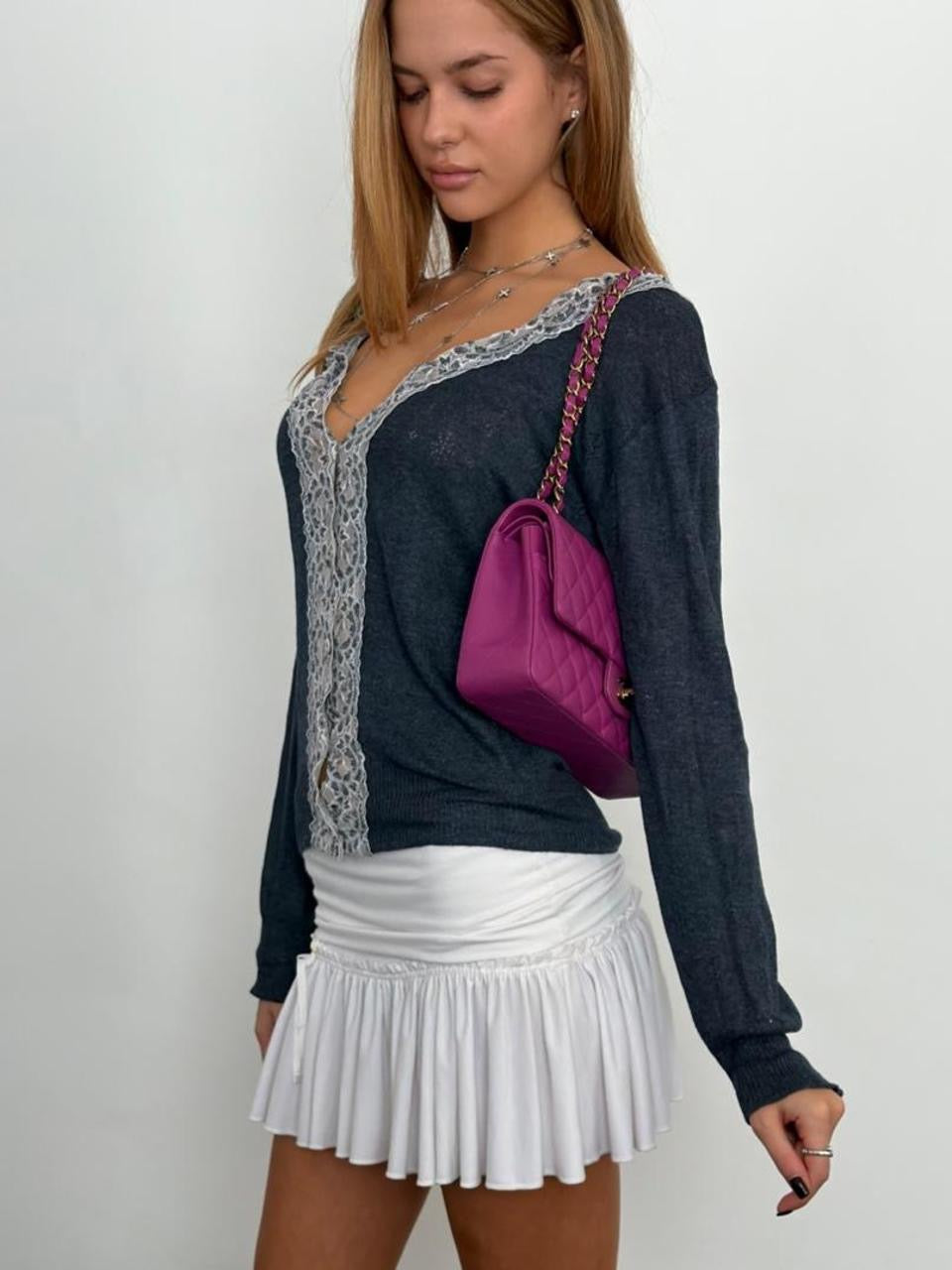 Vintage 00’s lace dark blue cardigan long sleeve top