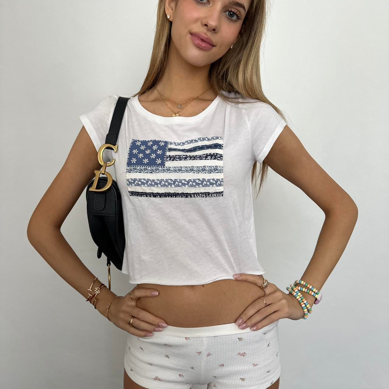Vintage Ralph Lauren white American flag baby tee