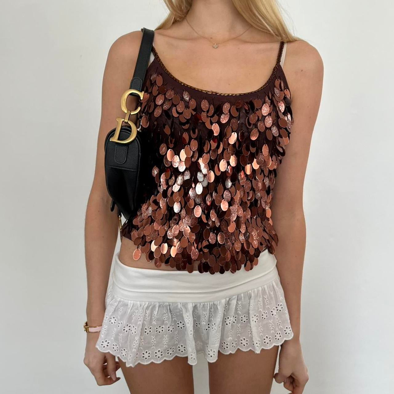 Vintage 2000s sequin brown cami top