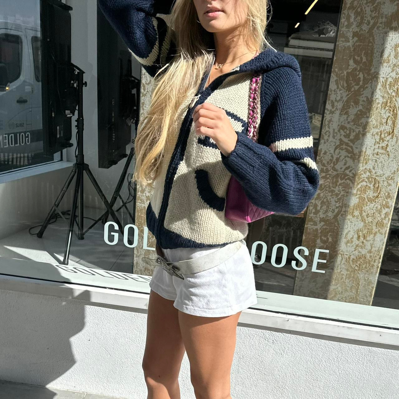 Vintage 2000’s blue teddy bear knitted zip up hoodie