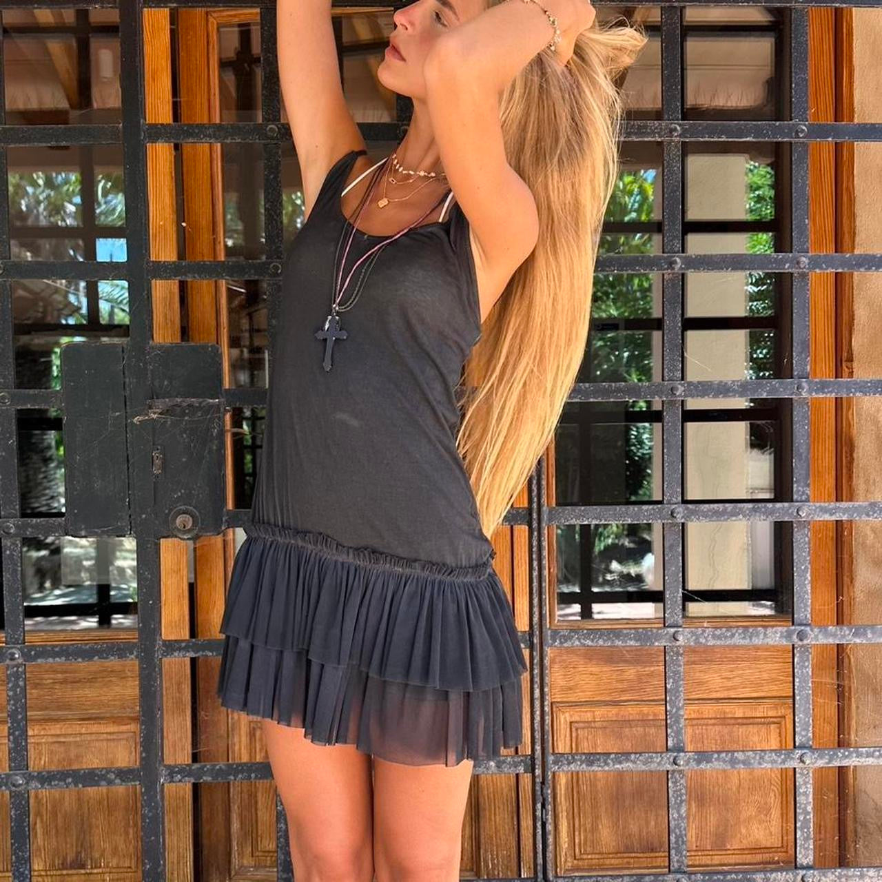 Vintage 90’s boho black ruffle mini dress