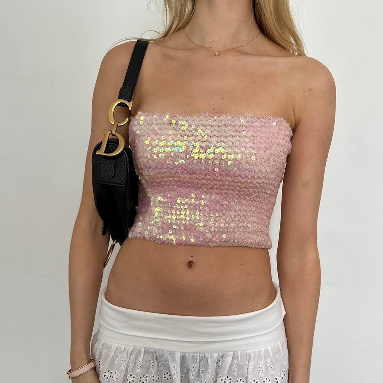 Vintage pink sequin strapless top